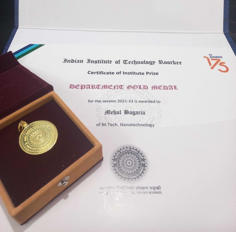 IIT Roorkee Departmental Gold Medal and certificate