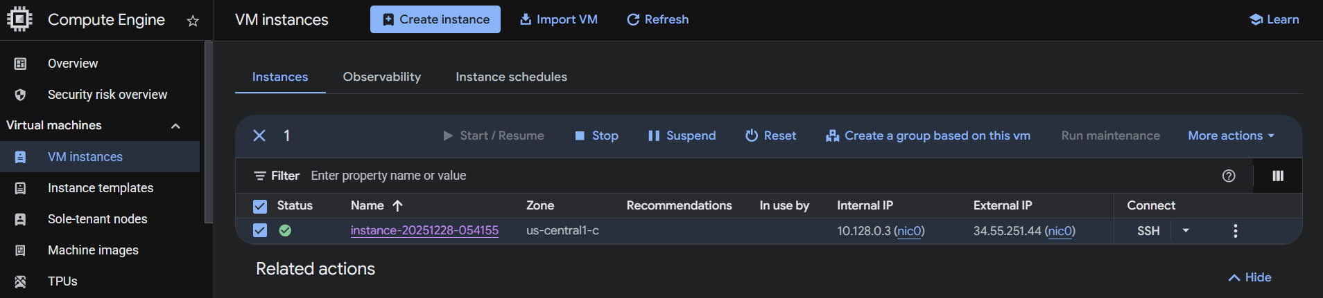 VM instances status