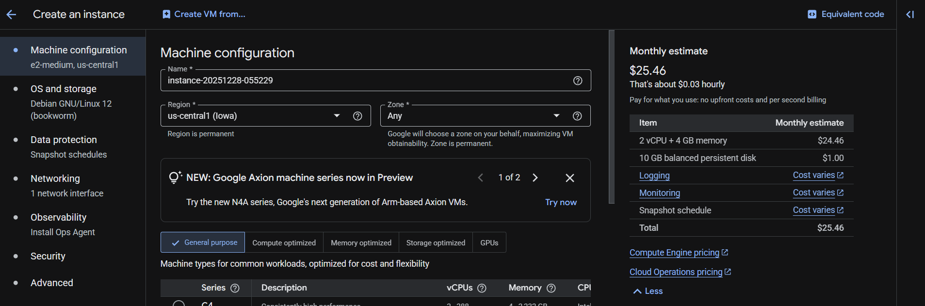 VM cost estimates